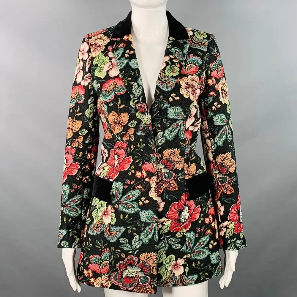 ANNE FONTAINE Size 4 Saskia Black Multi-Color Jacquard Jacket  Blazer